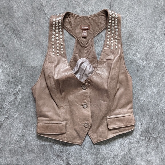 Danier Jackets & Blazers - Danier vest genuine leather Brown studded button